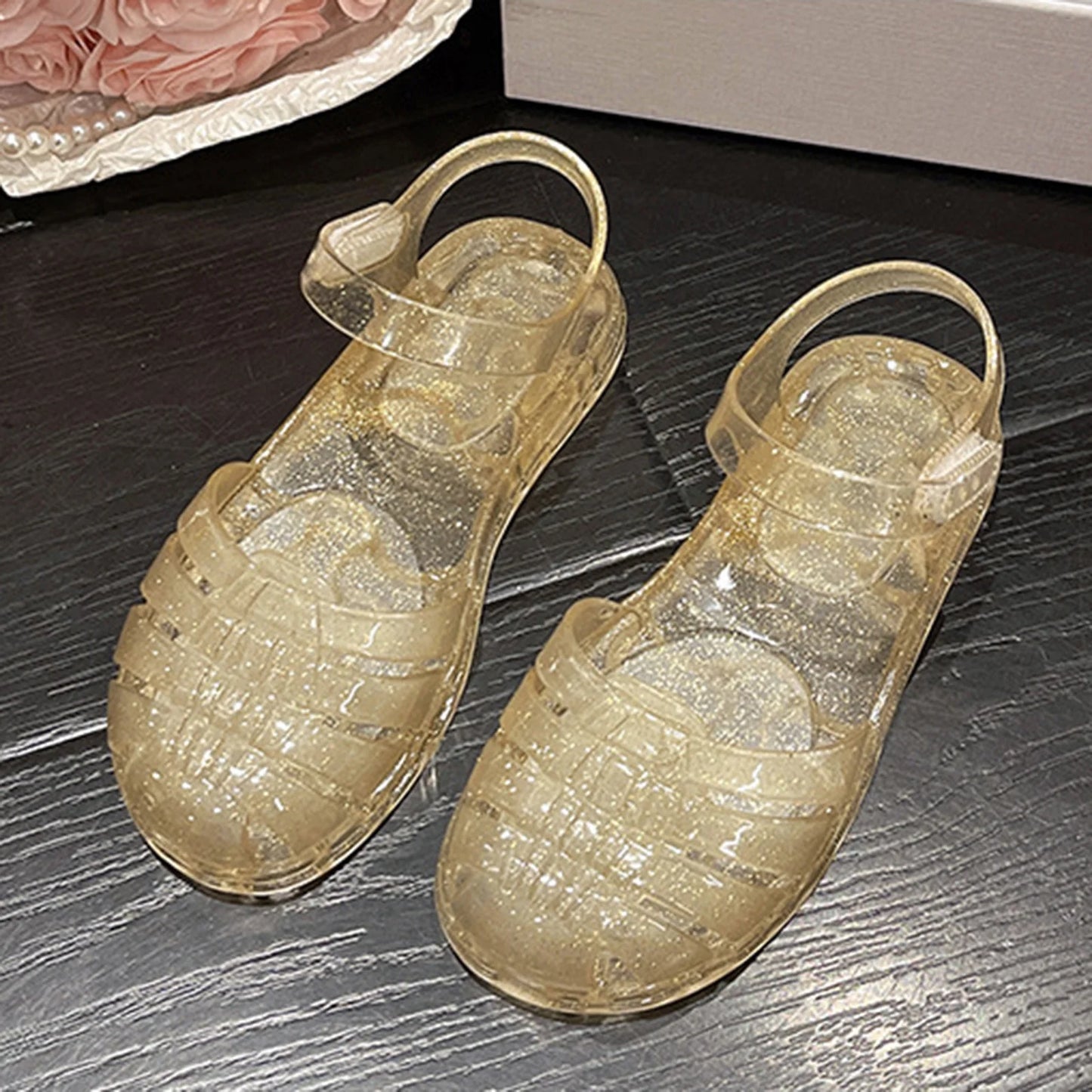 Toddler Baby Girls Sandals New Closed Toe Jelly Sandals Hollow Out anti Skid Soft Sole Buckle Sandals Comfort Premium Summer Outdoor Casual Beach Sandals Yellow-A 11.5