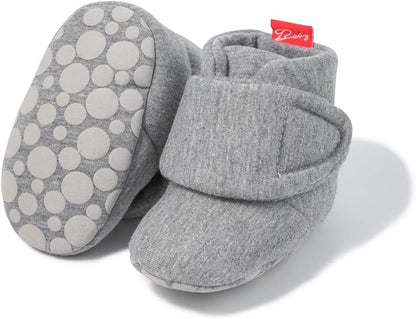 Newborn Infant Baby Girl Boy Cotton Booties Stay on Sock Slippers Soft Bedroom Shoes Non-Skid Ankle Boots with Grippers Toddler Crib Warm Shoe First Walker Birthday Shower Gift