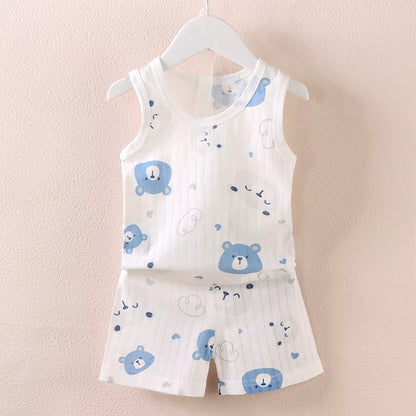 Children'S Clothing Print Sleeveless Tops Shorts Cute Breathable Kids Summer Vest Shorts Set Tank Top for Baby Clothing Children