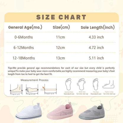 Baby Girls Boys Shoes Infant Casual Sneakers Newborn Soft Sole Slip on for First Walkers 3-18 Months