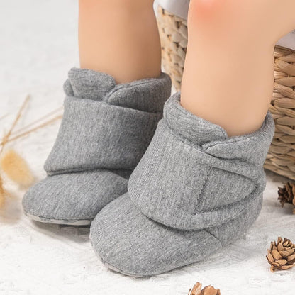 Newborn Infant Baby Girl Boy Cotton Booties Stay on Sock Slippers Soft Bedroom Shoes Non-Skid Ankle Boots with Grippers Toddler Crib Warm Shoe First Walker Birthday Shower Gift