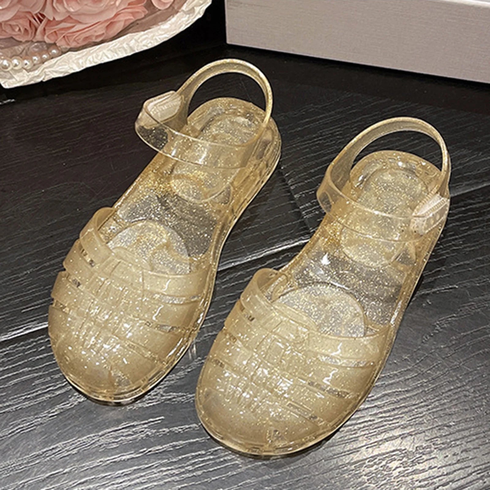 Toddler Baby Girls Sandals New Closed Toe Jelly Sandals Hollow Out anti Skid Soft Sole Buckle Sandals Comfort Premium Summer Outdoor Casual Beach Sandals Yellow-A 11.5