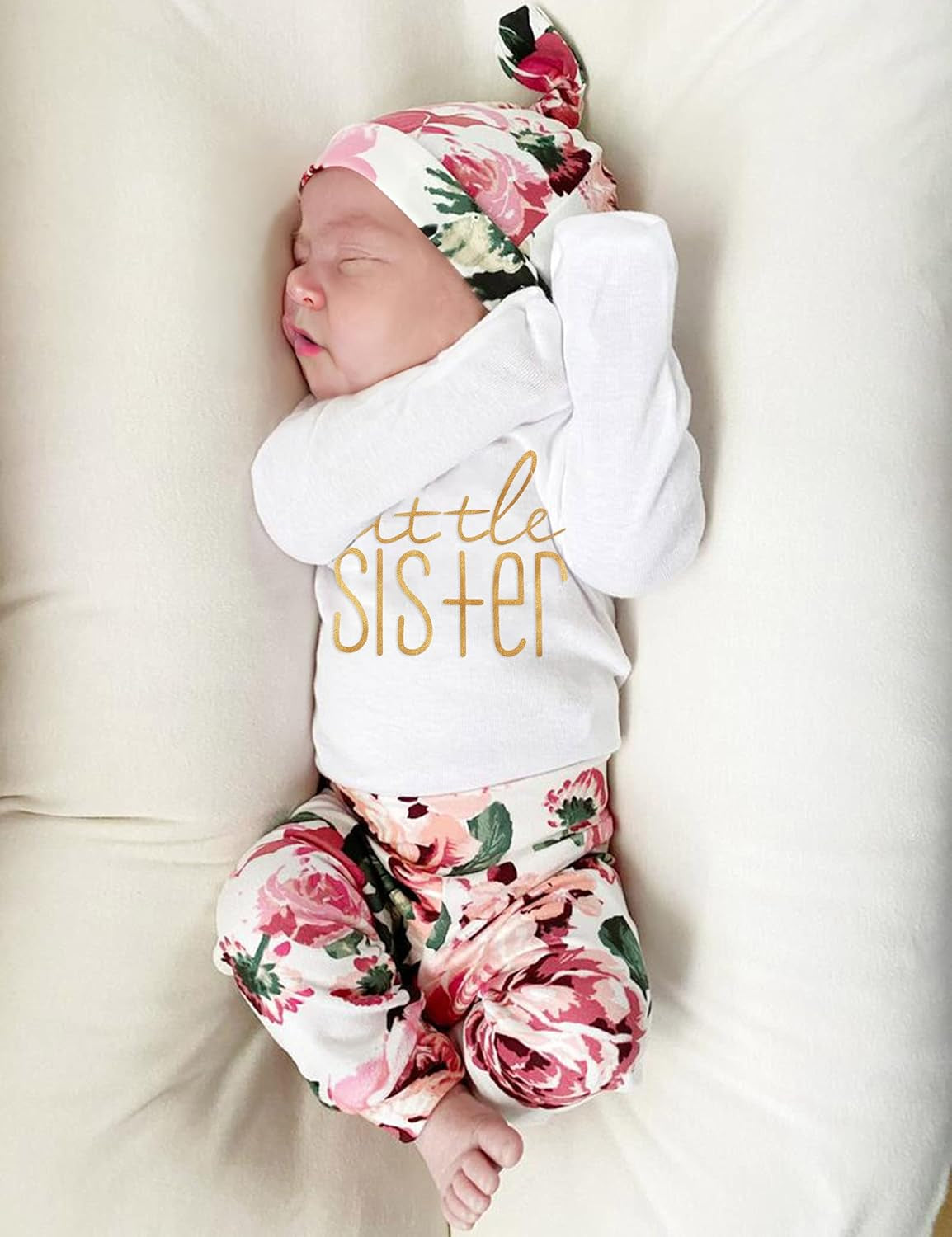 Newborn Baby Girl Clothes Hi I'M New Here Newborn Outfit Infant Romper Floral Pants Cute Baby Girl Outfits 4PC Set