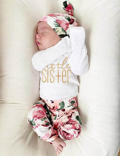 Newborn Baby Girl Clothes Hi I'M New Here Newborn Outfit Infant Romper Floral Pants Cute Baby Girl Outfits 4PC Set