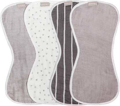 Unisex Set of 4 Organic Towel Cotton Burp Cloths Four Ultra-Absorbent Layers Keep Clothes Dry, Button Transforms Burp Cloth into Baby Bib, Machine Washable (White Set, Full)