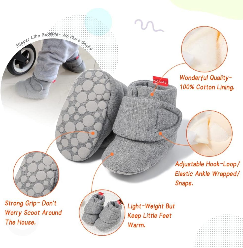 Newborn Infant Baby Girl Boy Cotton Booties Stay on Sock Slippers Soft Bedroom Shoes Non-Skid Ankle Boots with Grippers Toddler Crib Warm Shoe First Walker Birthday Shower Gift