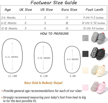 Newborn Infant Baby Girl Boy Cotton Booties Stay on Sock Slippers Soft Bedroom Shoes Non-Skid Ankle Boots with Grippers Toddler Crib Warm Shoe First Walker Birthday Shower Gift