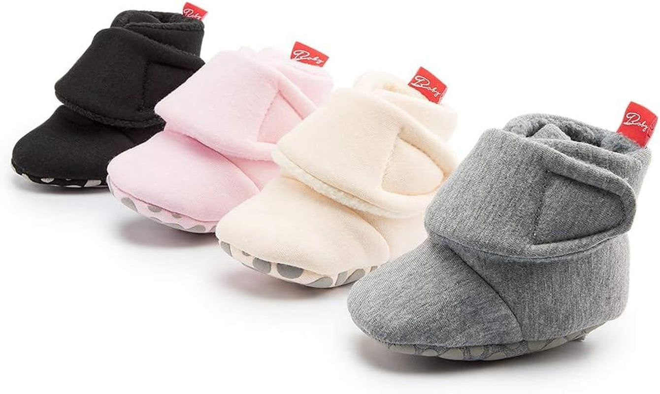 Newborn Infant Baby Girl Boy Cotton Booties Stay on Sock Slippers Soft Bedroom Shoes Non-Skid Ankle Boots with Grippers Toddler Crib Warm Shoe First Walker Birthday Shower Gift