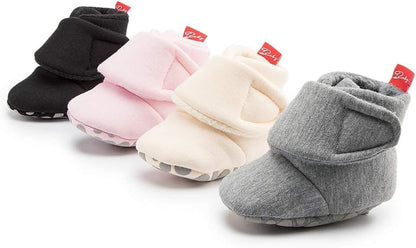 Newborn Infant Baby Girl Boy Cotton Booties Stay on Sock Slippers Soft Bedroom Shoes Non-Skid Ankle Boots with Grippers Toddler Crib Warm Shoe First Walker Birthday Shower Gift