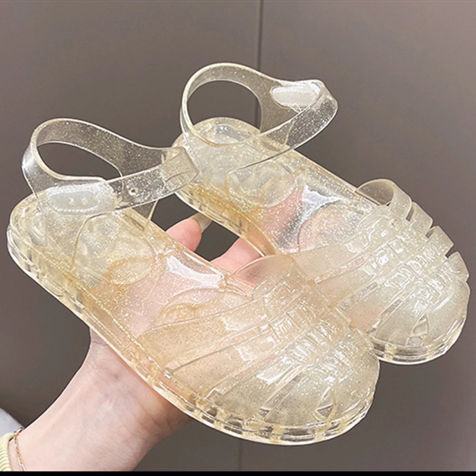 Toddler Baby Girls Sandals New Closed Toe Jelly Sandals Hollow Out anti Skid Soft Sole Buckle Sandals Comfort Premium Summer Outdoor Casual Beach Sandals Yellow-A 11.5
