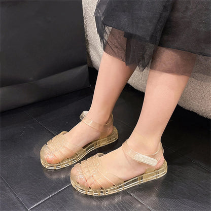 Toddler Baby Girls Sandals New Closed Toe Jelly Sandals Hollow Out anti Skid Soft Sole Buckle Sandals Comfort Premium Summer Outdoor Casual Beach Sandals Yellow-A 11.5