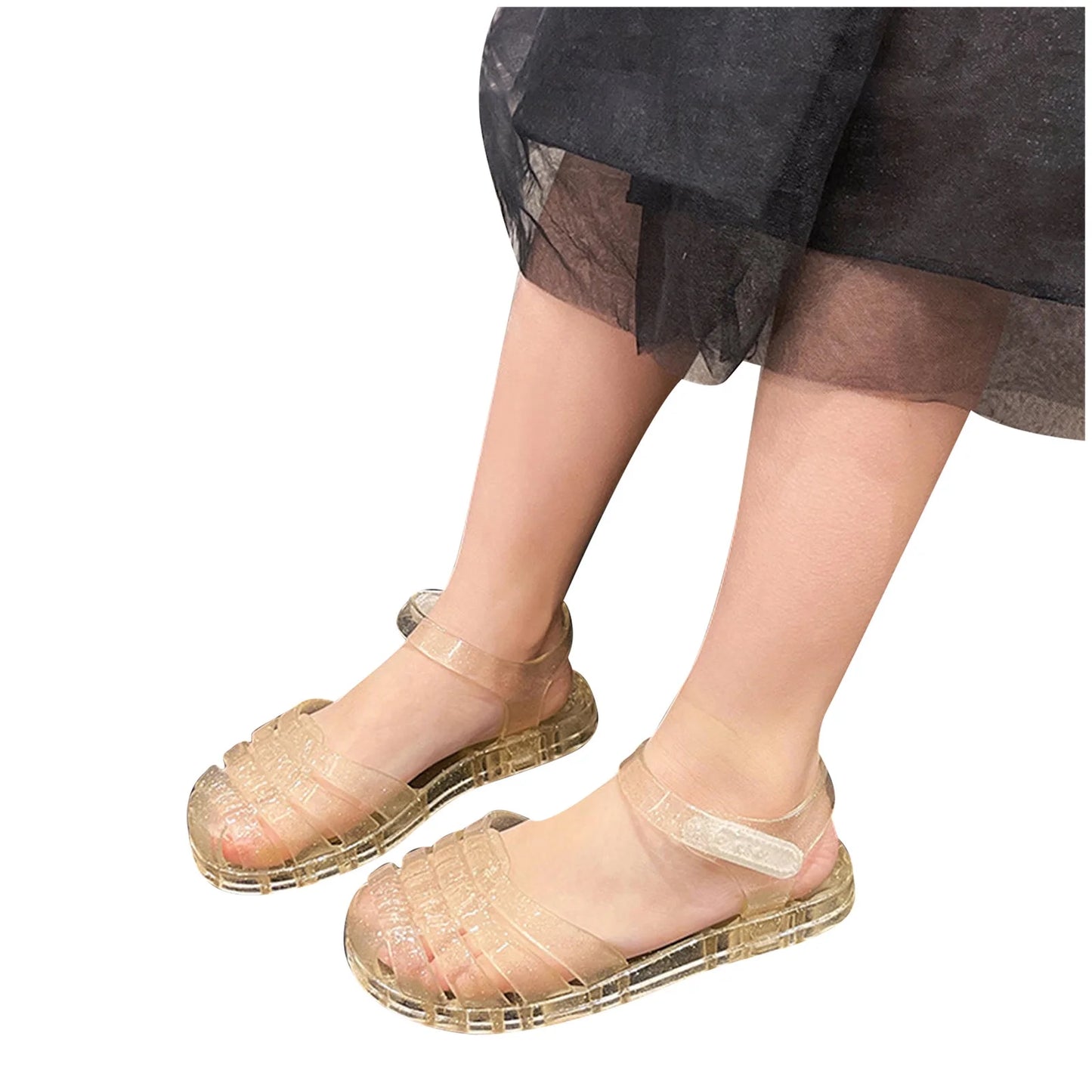 Toddler Baby Girls Sandals New Closed Toe Jelly Sandals Hollow Out anti Skid Soft Sole Buckle Sandals Comfort Premium Summer Outdoor Casual Beach Sandals Yellow-A 11.5